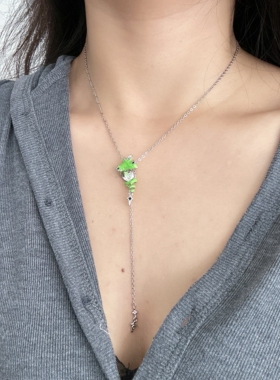 绿色滴釉青苹果爱心锆石流苏项链女小众轻奢甜酷少女百搭锁骨链潮