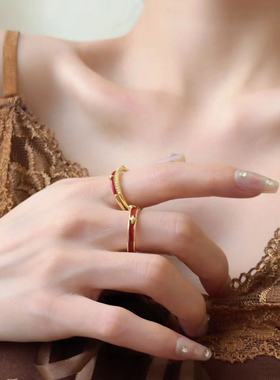 安可拉红星星双层叠戴开口戒指