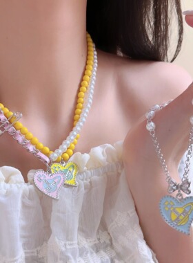 彩色滴釉爱心齿轮土星吊坠项链耳扣女小众甜酷辣妹气质耳饰锁骨链