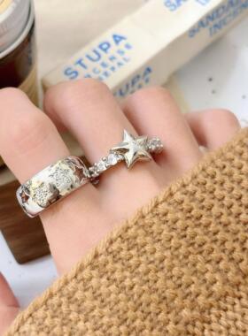 精致高级感微镶锆石五角星戒指女小众设计轻奢冷淡风开口食指戒