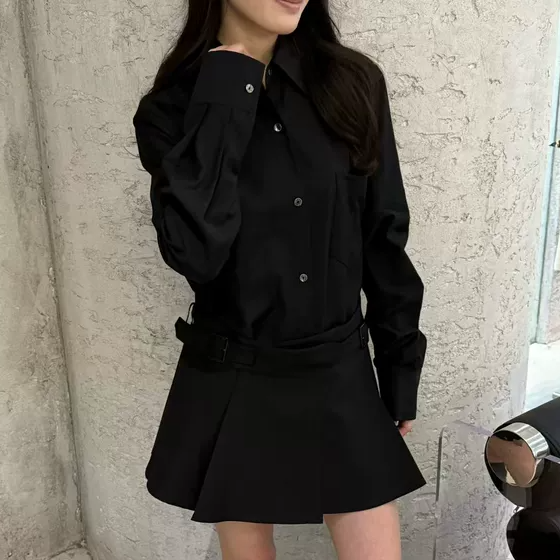 欧洲站衬衫裙2025秋季新款时尚百搭显瘦长袖衬衫女设计感小众上衣