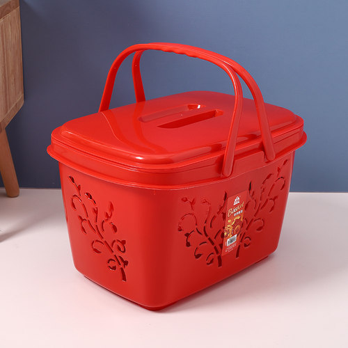 结婚红色手提双层带盖加厚购物篮