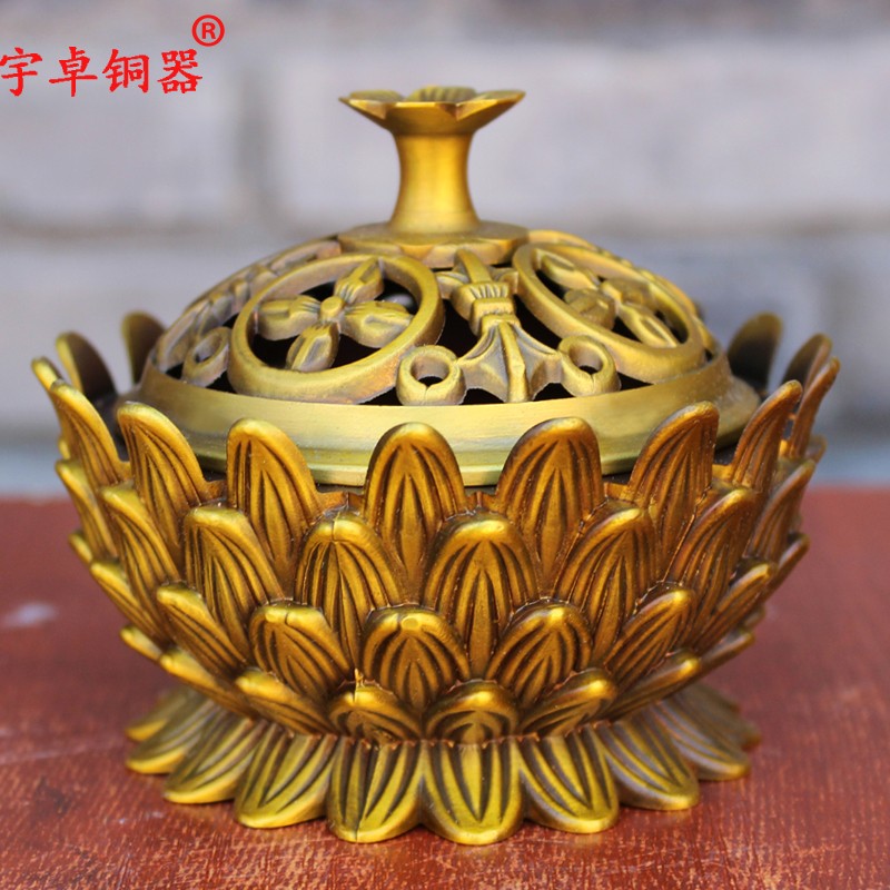 宇卓铜器纯铜葵花香炉黄铜莲花香炉金刚莲炉熏炉家居工艺品摆件