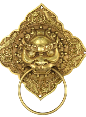 宇卓铜器纯铜门环黄铜门环二龙狮子头门环铺首工艺品门饰摆件