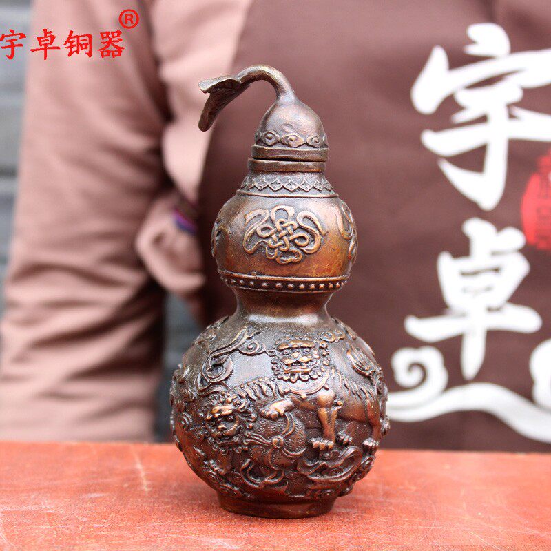 宇卓铜器纯铜葫芦黄铜吉祥八宝三狮葫芦家居客厅装饰品工艺品摆件