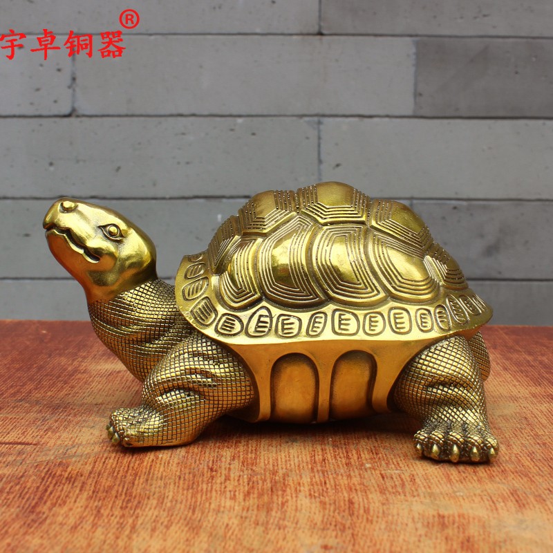 宇卓铜器纯铜乌龟大号摆件三代黄铜龟寿字乌龟家居装饰工艺品摆设