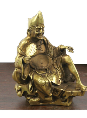 宇卓铜器 纯铜济公黄铜济公铜持扇济公活佛济公 工艺品摆件