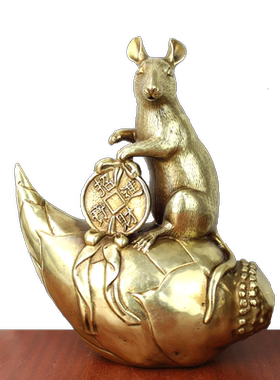 宇卓铜器 纯铜鼠黄铜鼠玉米鼠老鼠福财双鼠家居摆件