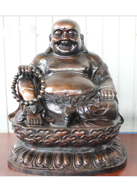 黄铜莲花台大肚笑口工艺品弥勒佛