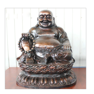 宇卓铜器 纯铜弥勒佛黄铜坐莲花台大肚弥勒佛笑口佛工艺品摆件