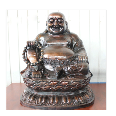 黄铜莲花台大肚笑口工艺品弥勒佛