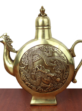 黄铜茶壶牡丹喜鹊登梅仙鹤工艺品