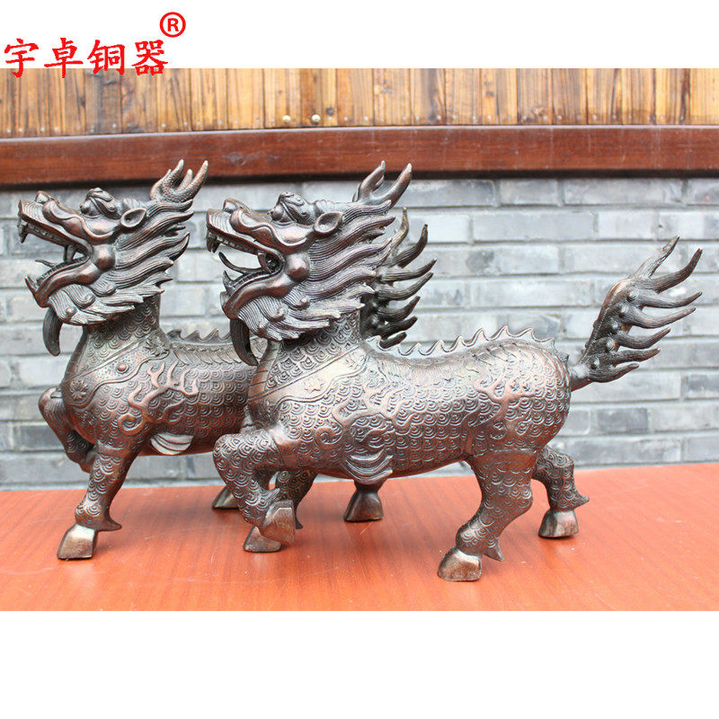 宇卓铜器纯铜麒麟黄铜麒麟家居装饰工艺品摆件铜麒麟
