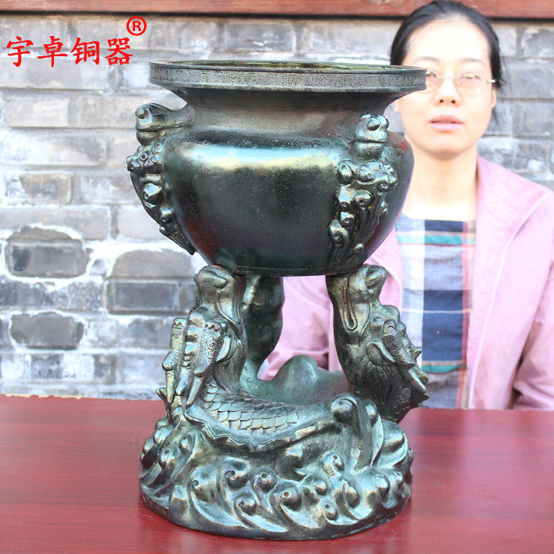 宇卓铜器纯铜香炉黄铜香炉龙纹香炉三龙底座香炉工艺品摆件
