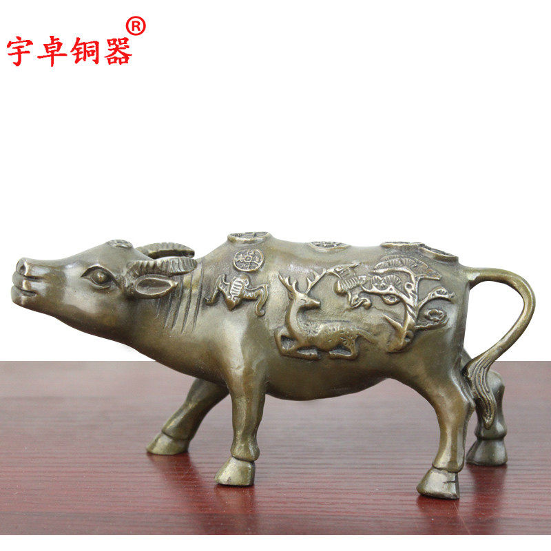 宇卓铜器 纯铜牛黄铜牛生肖牛对牛福禄寿家居装饰工艺品摆件