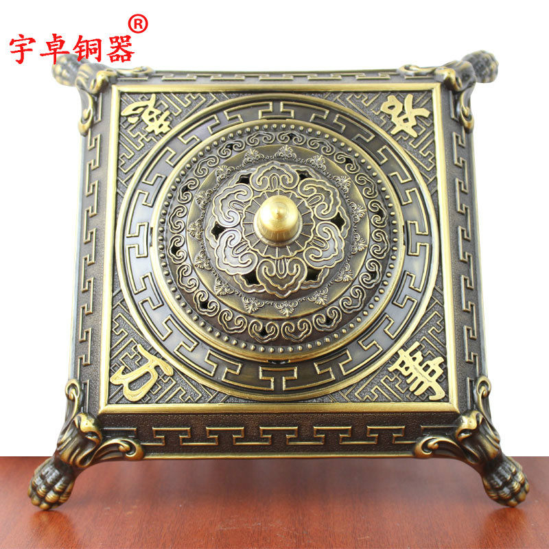 宇卓铜器 纯铜烟灰缸黄铜烟灰缸四足烟灰缸花纹烟缸工艺品摆件