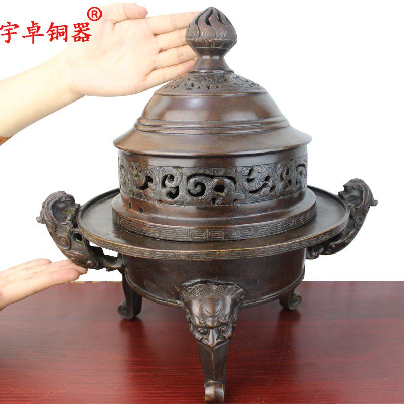 宇卓铜器纯铜香炉黄铜貔貅香薰炉紫铜色香炉铜香薰炉 摆件