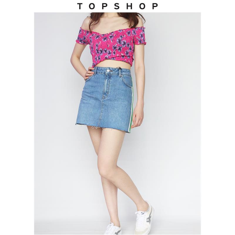 TOPSHOP PETITE嬌小版一字肩花朵印花短款短袖上衣26N30NPNK