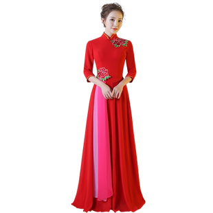 千百思旗袍改良版连衣裙2025年新款中国风舞台跳舞走秀款演出服装