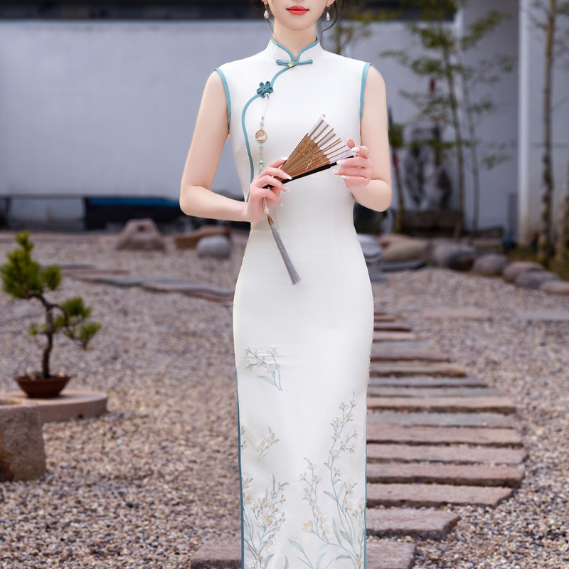 改良旗袍礼仪主持人礼服无袖国风