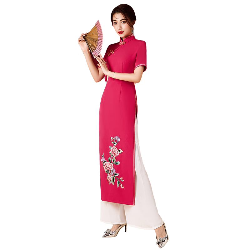 走秀旗袍高端走秀扇子舞演出服女