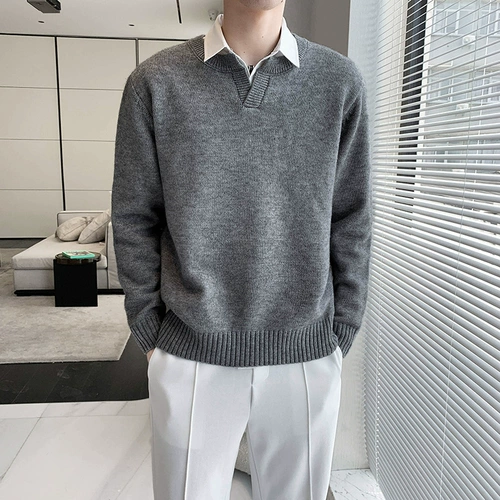 Ретро трикотажный осенний демисезонный свитер, свободный крой