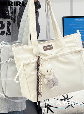 双层托特包包女大容量通勤包电脑手提帆布包单肩包学生上课补课袋