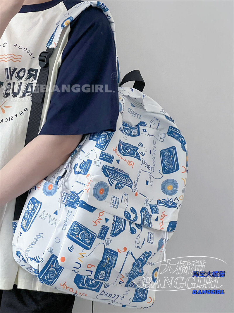 BIG ORANGE CAT JAPANESE RETRO GRAFFITI DESIGN PERSONALITY BACKPACK MEN KOREAN VERSION OF INS STREET PHOTOGRAPHY TRENDY SCHOOLBAG BACKPACK FEMALE