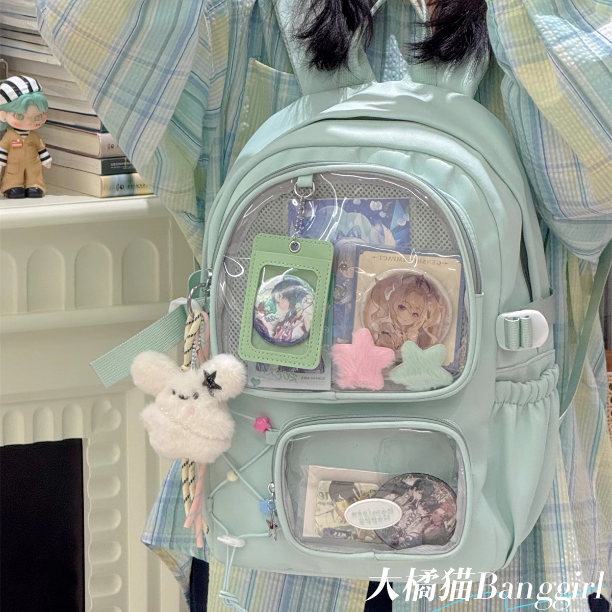 大橘猫日系可爱星星痛包双肩包初中学生大容量书包女轻便吧唧娃包