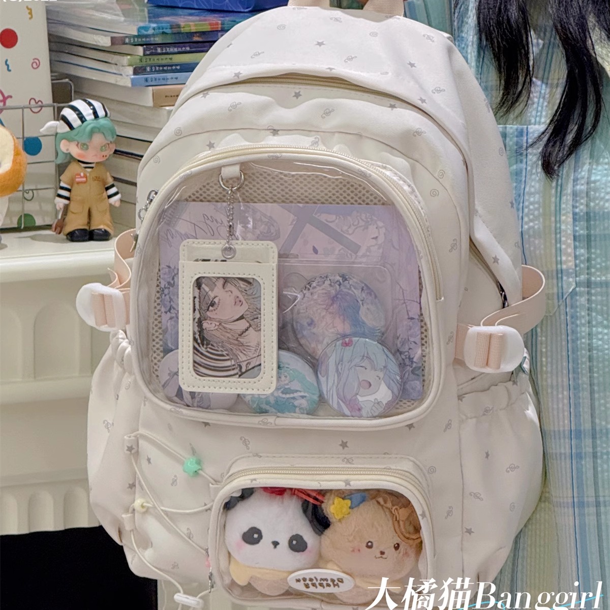 大橘猫日系可爱星星痛包双肩包初中学生大容量书包女轻便吧唧娃包