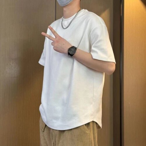 圆弧下摆半袖衣服纯棉简约青少年