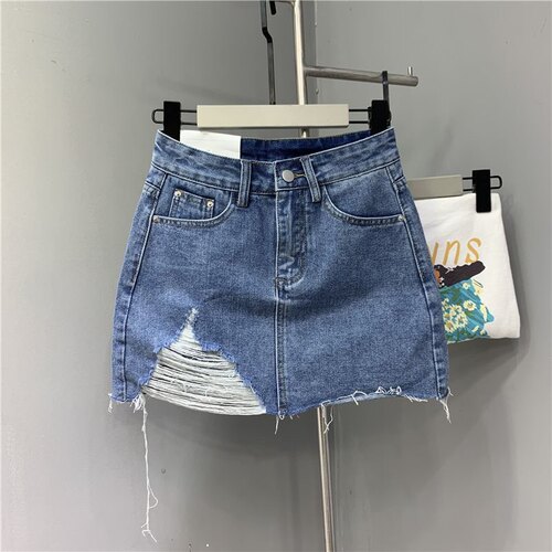 欧美跨境外贸亚马逊时尚女士水洗毛边脚边不规则牛仔短裙