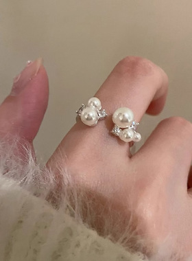 珍珠锆石开口戒指女款轻奢高级感食指戒小众设计个性夸张装饰指环