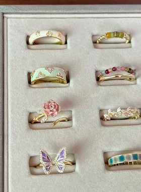 彩色珐琅蝴蝶戒指女开口可调节小众设计高级感独特指环新品手饰潮