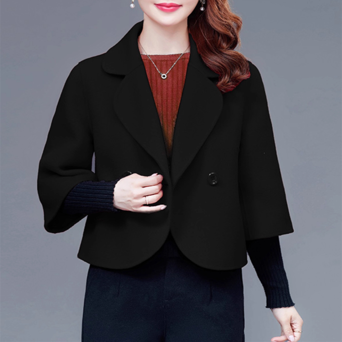 法式复古小香风毛呢外套女2025春秋季新款韩版名媛短款小西装上衣