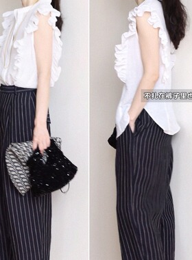 PKH.HK气质女装折扣店 可盐可甜清爽时髦荷叶边无袖衬衣