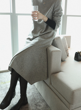 PKH.HK气质女装折扣店 穿在冬季暖暖的羊毛不规则下摆厚呢连衣裙