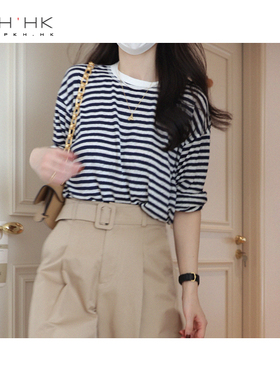 PKH.HK气质女装折扣店 好好穿 50%亚麻有精气神的经典条纹长袖T恤