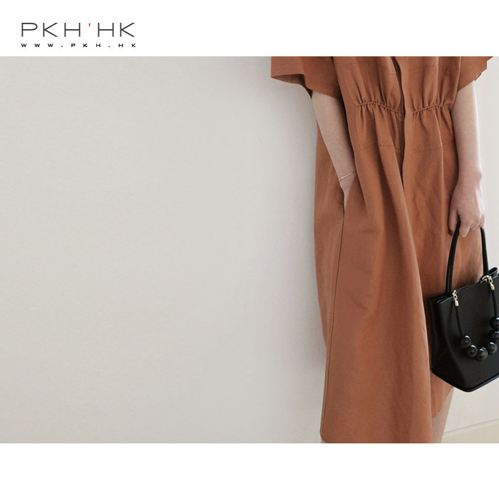 PKH.HK气质女装折扣店 亚麻料舒适开襟插肩袖连衣裙 不退不换