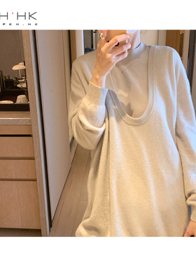 PKH.HK气质女装折扣店 重磅高品质羊绒纱深U领毛衣