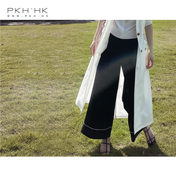 PKH.HK气质女装折扣店  DU家轻熟时髦气质藏蓝撞白边精工阔腿裤