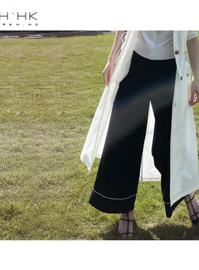 PKH.HK气质女装折扣店  DU家轻熟时髦气质藏蓝撞白边精工阔腿裤