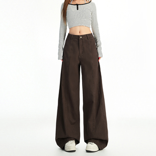 复古高腰阔腿牛仔裤女2026年春季新款咖色显瘦宽松百搭拖地直筒裤