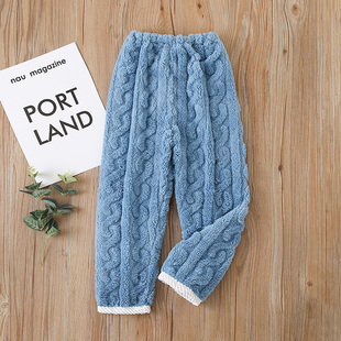 秋冬儿童珊瑚绒暖暖裤加绒加厚保暖睡裤男女童法兰绒休闲居家长裤