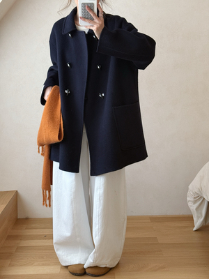 egg双面羊绒大衣中长款翻领外套