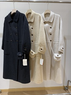 2025新款时尚双排扣长款羊绒大衣包包款韩版宽松时尚显瘦外套女