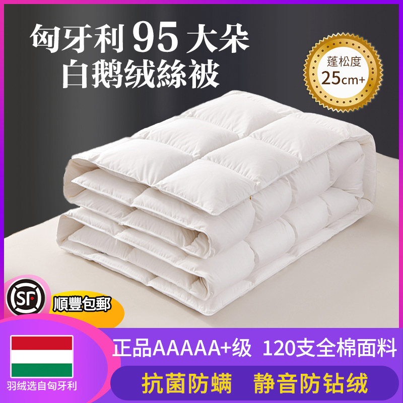 100%羽绒丝被95进口白鹅绒丝冬被秋冬被芯加厚保暖恒温单人双人