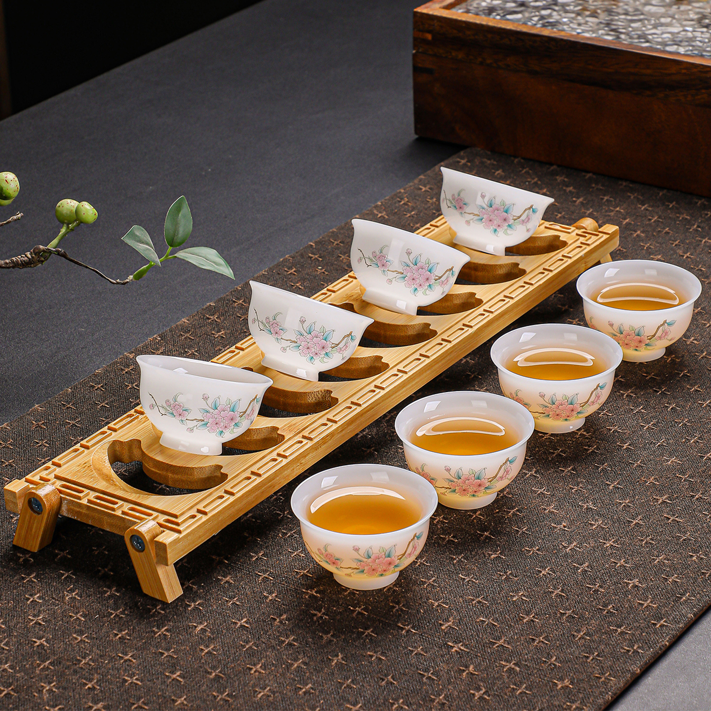 高端璞玉瓷功夫茶杯套装刻字定制