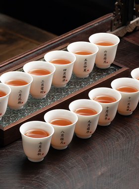 简约陶瓷功夫茶杯闻香杯羊脂玉白瓷茶水杯茶盅茶盏主人杯刻字礼盒