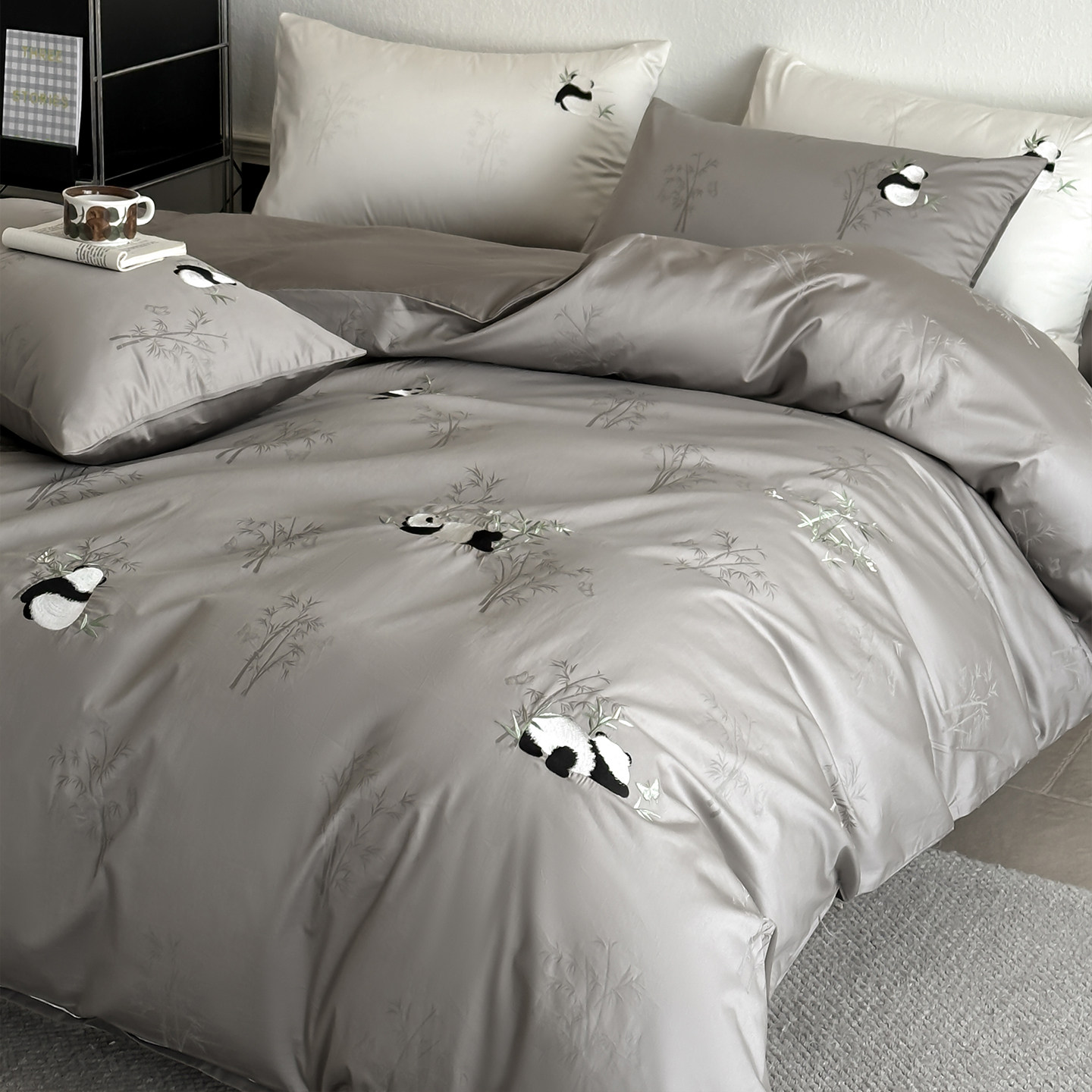 A类新疆长绒棉全棉卡通刺绣四件套轻奢灰色纯棉被套床单床笠床品4,床上用品,床品套件/四件套/多件套,淘宝优惠券,粉丝福利购,淘宝优惠卷